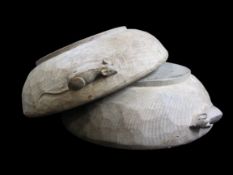 ROBERT MOUSEMAN THOMPSON ADZED BOWLS (2), carved mouse signature, one left, one right, 6.5cms H,
