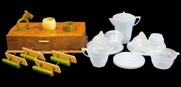 BAKELITE COLLECTION and a stylish walnut lid box, to include green and cream furniture handles,