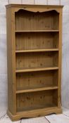 MODERN PINE OPEN BOOKCASE - 188cms H, 91cms W, 34cms max D