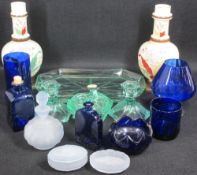 VICTORIAN, ART DECO & LATER GLASSWARE, a quantity including a pair of milk glass vases, Art Deco