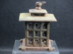 MID 20th CENTURY JAPANESE CAST IRON HANGING LANTERN, 15cms H