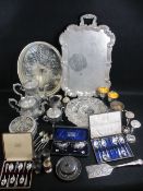 EPNS WARE, a mixed quantity to include a large two handled tray, four piece teaset, cased and