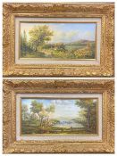 JULIAN RODNEY RICHARDSON - a pair of landscapes with figures on paths, 19 x 38.5cms