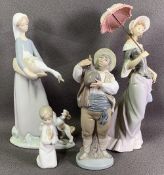 LLADRO - model of a bonneted girl carrying a goose with a dog, 28cms H, a gent drinking rum?,