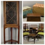 VINTAGE MAHOGANY GLAZED TOP CORNER CABINET on stand, having a blind fret frieze over a thirteen