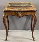 EMPIRE STYLE WALNUT PLANTER with brass embellishments throughout, on serpentine supports, 79cms H,