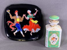 CONTINENTAL PORCELAIN LIDDED BOTTLE VASE, 17cms tall and a contemporary style display plate