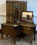 VINTAGE OAK THREE PIECE BEDROOM SUITE comprising wardrobe with central bevelled mirrored glass