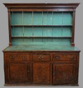 GEORGIAN STAINED & PAINTED PINE DRESSER, the base with three drawers over three cupboard doors,