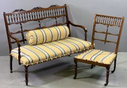TWO PIECE ANTIQUE ROSEWOOD SALON SUITE - fine example with inlay detail and striped upholstery