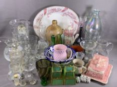GLASSWARE - an assortment of glass vases, decanters ETC, also stoneware flagon 'Hoare Wells' and