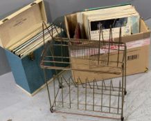 MID CENTURY METAL WIRE VINYL RECORD STAND, 58cms H, 42cms W, 26cms D, a Winel LP carrying case and a