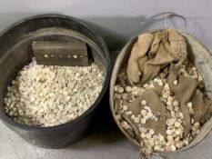 GALVANISED BATH/TUB & AN ADDITIONAL TUB containing countless mother of pearl circular discs