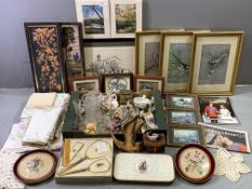 LINEN - dressing table items and an assortment of prints and cabinet china ETC