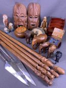 TREEN - carved elephants, carved African sticks, ornamental spears ETC