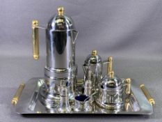 HALLMARKED SILVER CRUET SET & A POLISHED STAINLESS STEEL COFFEE SERVICE - Italian,