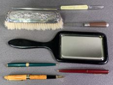 VINTAGE PARKER & OTHER PENS, hallmarked silver brush ETC