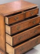 QUALITY REPRODUCTION CHEST OF DRAWERS - oak and burr walnut with inlay detail, on bracket feet