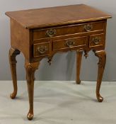 QUALITY REPRODUCTION WALNUT LOWBOY with single drawer over three smaller drawers with brass drop