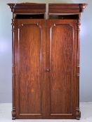 ANTIQUE MAHOGANY TWO DOOR WARDROBE with interior base drawers, 215cms H, 115cms W, 60cms D