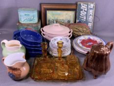 AMBER GLASS DRESSING TABLE SET and an assortment of other china, pottery and miscellaneous items