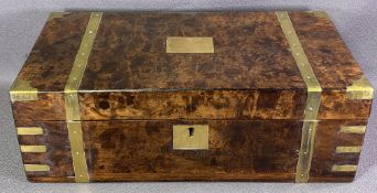WALNUT WRITING SLOPE with brass banding and with a fine interior, 17cms H, 50cms W, 25cms D