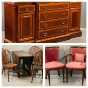 REGENCY STYLE PARLOUR CHAIRS (2) in pink velour upholstery, on reeded front supports to include an