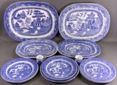 BLUE & WHITE WILLOW PATTERN DRESSER PLATTERS & PLATES, an assortment