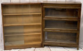 ANGUS THREE SECTION OAK STACKING BOOKCASE and a further bookcase, the former with lift-up front