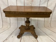 VICTORIAN MAHOGANY FOLDOVER TEA TABLE - on excellent lion's paw feet, 74cms H, 92cms W, 45cms D (