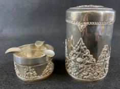 CONTINENTAL 800 STAMPED SILVER, TWO ITEMS - Jogjakarta Indonesia 800 Deluxe to include a cylindrical