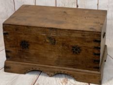 VICTORIAN TEAK LIDDED CAPTAIN'S CHEST - having iron carry handles with twin interior candle boxes
