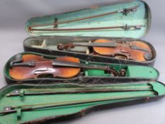 CASED WELL USED VINTAGE VIOLINS (2) bearing 'Antonius Stradivarius' interior labels, 1713 dates,