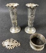 SMALL SILVER, 4 ITEMS - to include a pair of fluted posy vases with embossed decoration, Sheffield
