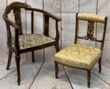 CIRCA 1900 INLAID MAHOGANY & ROSEWOOD SIDE CHAIRS - to include an armchair example with bowed back