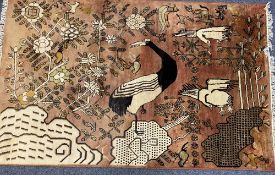 AMENDED ESTIMATE - PERSIAN QASHQAI SILK ROAD HAND WOVEN RUG - rust ground with central figure