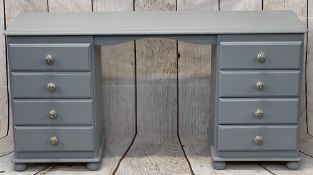 REPRODUCTION PAINTED PINE DRESSING TABLE - having twin banks of four drawers with brass and
