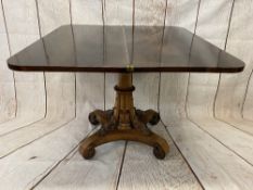 ROSEWOOD FOLDOVER TEA TABLE - Regency on carved support, 74cms H, 92cms W, 46cms D (closed)