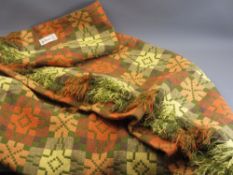 WELSH WOOLLEN BLANKET - with 'Tregwynt' label, traditional style reversible pattern in green with