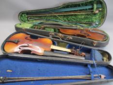 CASED WELL USED VINTAGE VIOLINS (2) - both bear interior labels, the first reads 'Nicolaus Amatus