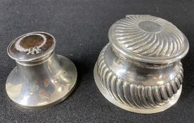 SILVER CAPSTAN SHAPED INKWELLS (2) - London 1894, Maker Frederic Augustus Burridge, 6.5cms H, 11.