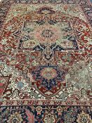 VINTAGE WOOLLEN CARPET, EASTERN STYLE - with expansive central pattern and wide bordered edge, 376 x