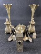 SMALL SILVER - a mixed quantity, 7ozt weighable to include a 3 piece cruet set, Birmingham 1915 with