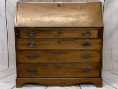 GEORGIAN MAHOGANY FALL FRONT BUREAU - the interior with a central bank of 11 drawers and pigeonholes