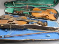 HOPF VINTAGE VIOLIN & ONE OTHER - 60.5cms overall L, stamped just below the button to the 36cms back