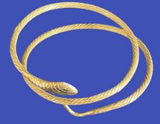 WHITE METAL EXPANDING SERPENT BRACELET - approximately 62grms and two hand sewn miniature 'floral