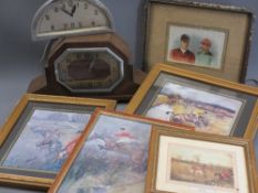 ART DECO MANTEL CLOCKS (2) and a quantity of hunting scene prints