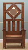 EARLY 20TH CENTURY OAK HALL STAND, fitted with bevel mirror and umbrella stands flanking the seat