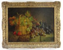 ATTRIBUTED TO CHARLES THOMAS BALE (1849-1925) oil on board - Still life of basket with grapes and