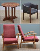 ASSORTED OCCASIONAL FURNITURE, comprising pair of red upholstered beech armchairs, mid-century black